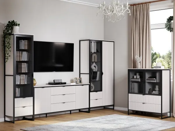 Тумба 2 дв 3 ящ "Нора" гостиная с глухими дверями Персидский жемчуг